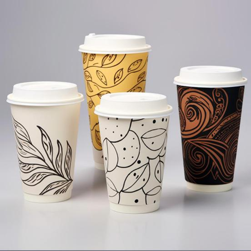 Custom printed degradable PLA  disposable  double wall hot coffee paper cup with lid